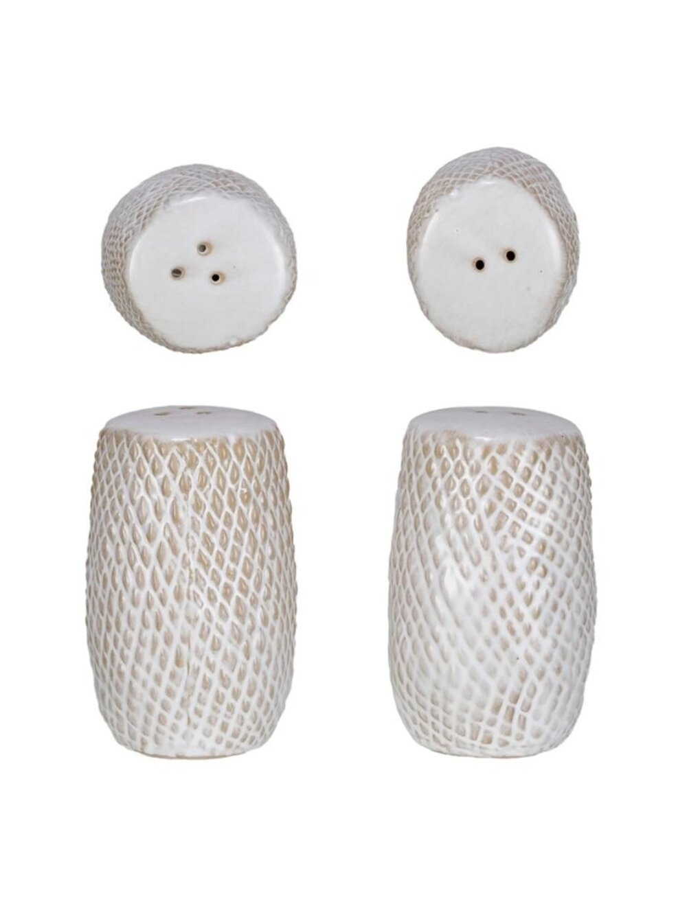 Debossed Stoneware Salt and Pepper Shakers NEW White Kitchen Decor Textured